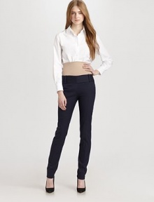 Secured by a wide waistband, this stretchy staple has subtle pleating and timeless straight-leg construction. Hook-and-eye closureSide zippersRise, about 9Inseam, about 3595% cotton/5% elastaneDry cleanImportedModel shown is 5'10 (177cm) wearing US size 4. Secured by a wide waistband, this stretchy staple has subtle pleating and timeless straight-leg construction. Hook-and-eye closureSide zippersRise, about 9Inseam, about 3595% cotton/5% elastaneDry cleanImportedModel shown is 5'10 (177cm) wearing US size 4.