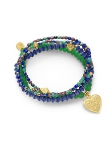 THE LOOKSet of four beaded braceletsSmall heart charmJade, lapis and glass stones22k goldplated vermeil sterling silver charm accentsElastic pull-on styleTHE MEASUREMENTWidth, about 2.5ORIGINMade in USA of imported materials