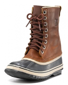 Embrace chill weather with these snow-stompers, a wintry mix of rugged leather and waterproof rubber from Sorel.