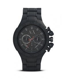 Designed for performance and style, this watch from Armani Exchange plays as hard as it works. It features chronograph movement and durable strap to keep up with an athletic lifestyle. Designed for performance and style, this watch from Armani Exchange plays as hard as it works. It features chronograph movement and durable strap to keep up with an athletic lifestyle.