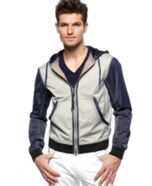 Layer up your look with this hooded jacket from Armani Jeans. Layer up your look with this hooded jacket from Armani Jeans.