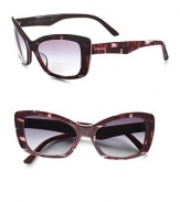 From the Postcard Collection. Innovative, acetate frames with transparent lens and signature logo. Available in black with grey lens, blue/black with grey gradient lens, fuchsia/orange with grey gradient lens or top mimetic ruby/ruby with grey gradient lens.UV 400 lens Made in Italy 