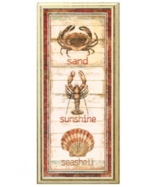 Sea creatures on sand-colored wood make this distressed wall art ideal for cozy beach homes. Hang it in the family room or kitchen. Sea creatures on sand-colored wood make this distressed wall art ideal for cozy beach homes. Hang it in the family room or kitchen.