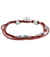 Added attractions. Fossil's multistrand red leather bracelet features silver-tone beads and sparkling accents for a radiant touch. Approximate length: 7-1/2 inches.
