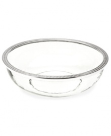 Arthur Court gives your table a stylish edge that's also eco friendly with the Perla salad bowl, featuring recycled glass trimmed in beaded aluminum. Arthur Court gives your table a stylish edge that's also eco friendly with the Perla salad bowl, featuring recycled glass trimmed in beaded aluminum.