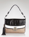 Wax trendsetting with Rafe New York's color block leather shoulder bag. Designed to add impact while it stows the essentials, this bag makes classic staples feel cutting edge.