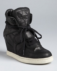 Ash has the cool kicks down: this leather sneaker wedge is just edgy enough, with all the right '80s details. Ash has the cool kicks down: this leather sneaker wedge is just edgy enough, with all the right '80s details.