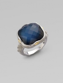 From the Contempo Collection. Blue quartz and hematite doublet stone dazzles in a sterling silver setting with 18K gold accents.Blue quartz Hematite 18K gold Sterling silver Width, about ½ Length, about ¾ Imported Additional Information Women's Ring Size Guide 