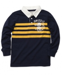 This Osh Kosh rugby will give him a classic preppy look. This Osh Kosh rugby will give him a classic preppy look.