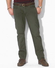 Casual pants tailored from sun-faded mid-weight chino, designed for authentic five-pocket styling and a straight leg. Standard-rise belted waist with Ralph Lauren's signature shank closure. Five-pocket jean styling with signature metal rivets. Flat-front with a timeworn, vintage feel. Casual pants tailored from sun-faded mid-weight chino, designed for authentic five-pocket styling and a straight leg. Standard-rise belted waist with Ralph Lauren's signature shank closure. Five-pocket jean styling with signature metal rivets. Flat-front with a timeworn, vintage feel.