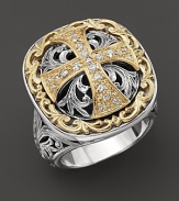 Brilliant, faceted diamonds set in 18K yellow gold and sterling silver. By Konstantino.