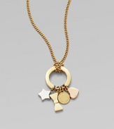 Sweet, multi-tonal charms on a link chain for a versatile design. 10k goldplated brassRhodium and palladium plated brassRose goldtone brassLength, about 29Pendant size, about 1½ Spring ring closureImported 