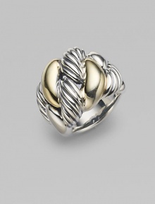 From the Chain Collection. This exquisite design, in sterling silver and 18k gold, is a striking mix of smooth and textured cables. 18k gold Sterling silver Width, about ½ Imported From the Chain Collection. This exquisite design, in sterling silver and 18k gold, is a striking mix of smooth and textured cables. 18k gold Sterling silver Width, about ½ Imported