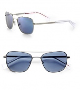 Vintage inspired, double-bridge style handcrafted of lightweight metal. Available in brushed silver frames with blue quartz photochromic lenses.Metal100% UV ProtectionImported