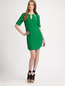 Sharp geometric cutouts adorn this modern design, with clean lines and comfortable fit. JewelneckFront geometric cutoutsThree-quarter length sleevesRibbed hemCenter exposed seamBack keyhole with button closureAbout 18¾ from natural waist53% viscose/47% rayonDry cleanImportedModel shown is 5'10 (177cm) wearing US size Small. Sharp geometric cutouts adorn this modern design, with clean lines and comfortable fit. JewelneckFront geometric cutoutsThree-quarter length sleevesRibbed hemCenter exposed seamBack keyhole with button closureAbout 18¾ from natural waist53% viscose/47% rayonDry cleanImportedModel shown is 5'10 (177cm) wearing US size Small.