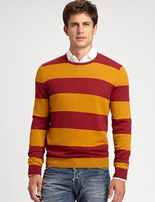 Colorful, sporty stripes band the body of this fine-knit wool pullover.Rib-knit crewneck, cuffs and hemWoolDry cleanMade in Italy of imported fabric