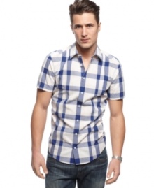 Have your own farm fresh style with this big plaid shirt from BOSS ORANGE.