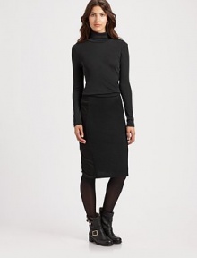 Rich wool knit hugs the body in a sleek pencil silhouette.High banded waistSide panelsCenter back zipperVented hemAbout 22 longWoolDry cleanImported Rich wool knit hugs the body in a sleek pencil silhouette.High banded waistSide panelsCenter back zipperVented hemAbout 22 longWoolDry cleanImported