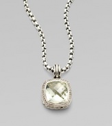 From the Albion Collection. A beautiful faceted prasiolite center stone surrounded by dazzling diamonds. Diamonds, .52 tcw Prasiolite Sterling silver Size, about ¾L X ¾ W Imported Please note: Chain sold separately. 