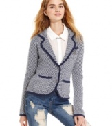 You'll love your look in this chic knit blazer from Tommy Girl! Fun zigzags and colorblocked trim updates an ordinary blazer to the modern day!