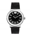 Sophistication and sparkle combine on this timeless Piazza watch by Swarovski. Jet crystal mesh bracelet and round stainless steel case. Black dial features four crystal elements at each marker, logo at twelve o'clock and two silver tone hands. Swiss quartz movement. Water resistant to 30 meters. Two-year limited warranty.