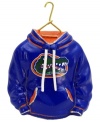 Fitting for Florida alum, this hand-painted hoodie ornament trims the tree in Gators orange and blue. Glitter amps up the school and holiday spirit.