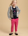 A single-breasted silhouette with attached hood, nautical-inspired contrasting stripes and lots of pockets for a fun, casual look.Attached hoodNotch lapelLong sleeves with button cuffsButton frontThree front patch pockets87% cotton/13% polyesterMachine washImported