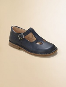 A coming together of two favorite young lady styles in exquisite leather from Italy.Cutout front Buckle strap Leather upper Leather lining Padded insole Flexible leather sole Made in Italy