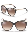 Cool cat eye sunglasses with textured goldtone wings and sides.