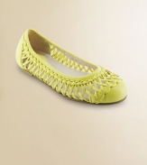 Graceful flats with a lacy, open-weave construction.Leather upperClosed toeLeather footbed and liningPadded insoleLeather and rubber soleImported