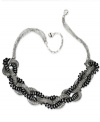 Twist the night away. Alfani's alluring necklace combines woven silver tone mesh chains with hematite tone beads for a picture-perfect result. Crafted in silver tone mixed metal. Approximate length: 18 inches + 3-inch extender.