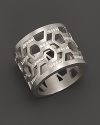 Brilliant diamonds pop against gleaming sterling silver in India Hicks' intriguing, geometric band ring.