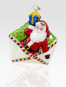 An artisan-crafted Christmas collectible in mouthblown glass, individually handpainted and glitter-dusted with one-of-a-kind charm you'll cherish forever. Tempered glass resists breakage 7 long Imported 