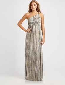 Maxed-out style is easily attainable with this one-shoulder, floor-skimming coverup with gold hardware and muted reptilian print.One-shoulder designEmpire waistPull-on styleConcealed pocketsFully linedAbout 65 from shoulder to hemModalDry cleanImported of Italian fabric Maxed-out style is easily attainable with this one-shoulder, floor-skimming coverup with gold hardware and muted reptilian print.One-shoulder designEmpire waistPull-on styleConcealed pocketsFully linedAbout 65 from shoulder to hemModalDry cleanImported of Italian fabric