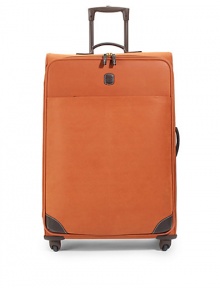 THE LOOKFour-wheel spinner trolleyLeather side and top handleRetractable locking handleRemovable luggage tagOne outside zip compartmentZip-around closureOne inside mesh compartmentInterior cross straps for organized packingTHE MEASUREMENTSide and top handles, 1 dropLocking handle, 13 drop18W X 30H X 10DTHE MATERIALPVCLeather trimFully linedORIGINImported THE LOOKFour-wheel spinner trolleyLeather side and top handleRetractable locking handleRemovable luggage tagOne outside zip compartmentZip-around closureOne inside mesh compartmentInterior cross straps for organized packingTHE MEASUREMENTSide and top handles, 1 dropLocking handle, 13 drop18W X 30H X 10DTHE MATERIALPVCLeather trimFully linedORIGINImported