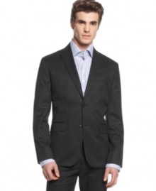 Don this micro-stripe blazer from Calvin Klein for sleek midtown style. Don this micro-stripe blazer from Calvin Klein for sleek midtown style.