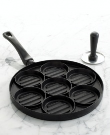 Make bite-sized burgers for a snack or hors d'oeuvre everyone will love. This nonstick grill pan has 7 individual pockets that produce perfectly shaped, flawlessly cooked sliders, each seared with authentic BBQ grill marks. 10-year warranty. Make bite-sized burgers for a snack or hors d'oeuvre everyone will love. This nonstick grill pan has 7 individual pockets that produce perfectly shaped, flawlessly cooked sliders, each seared with authentic BBQ grill marks. 10-year warranty.