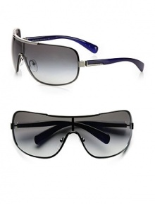 Over-sized frames, with a sporty finish and signature logo detail at the temples. Available in black/blue frames with gray lenses.MetalLogo temple detail100% UV ProtectionMade in Italy Over-sized frames, with a sporty finish and signature logo detail at the temples. Available in black/blue frames with gray lenses.MetalLogo temple detail100% UV ProtectionMade in Italy