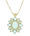 Breathe new life into your look. 2028's pretty floral pendant features light blue faux quartz stones in marquise, pear, and oval cuts. Set in brass tone mixed metal. Approximate length: 22 inches. Approximate drop: 1-1/2 inches.