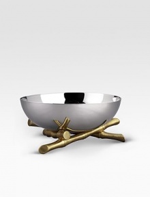 A modern statement in style combines organic elements with a sleek, stainless steel silhouette. Each bamboo accent is hand-gilded with 24k gold and soldered with sterling silver. From the Bambou CollectionStainless steel with 24k goldplate12 diam.Hand washImported A modern statement in style combines organic elements with a sleek, stainless steel silhouette. Each bamboo accent is hand-gilded with 24k gold and soldered with sterling silver. From the Bambou CollectionStainless steel with 24k goldplate12 diam.Hand washImported