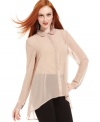 A dramatic high-low hem updates this Bar III chiffon blouse for a chic fall look that's perfect over skinny jeans!