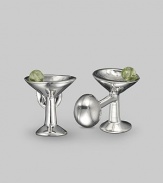 A toast to style, in sculpted sterling silver with a peridot olive accent. Glass length, about ¾ Ball-shaped t-back Made in USA