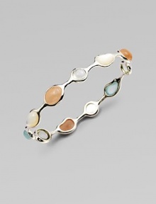 Sleek sterling silver with milky aquamarine, mother-of-pearl, peach moonstone and green amethyst stones in various shapes. Milky aquamarine, mother-of-pearl, peach moonstone and green amethystSterling silverDiameter, about 2½Slip-on styleImported Sleek sterling silver with milky aquamarine, mother-of-pearl, peach moonstone and green amethyst stones in various shapes. Milky aquamarine, mother-of-pearl, peach moonstone and green amethystSterling silverDiameter, about 2½Slip-on styleImported
