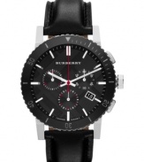 The timeless pairing of black and silver exudes style on this chronograph timepiece from Burberry.