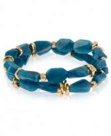 Two blue. This set of stretch bracelets from Robert Lee Morris features blue faceted beads with gold-tone geometric spaces for a stylish touch. Approximate length: 7-1/2 inches. Two blue. This set of stretch bracelets from Robert Lee Morris features blue faceted beads with gold-tone geometric spaces for a stylish touch. Approximate length: 7-1/2 inches.