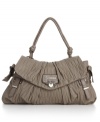 Feather-inspired ruching dramatically embellishes the curvy Emelie flap bag, available in a range of on-trend hues.