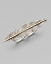 THE LOOKIntricate feather design Center edged with yellow gold vermeil Smooth double finger bandsTHE FITLength, about 2½THE MATERIAL14k gold Sterling silverORIGINImported