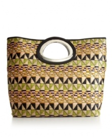 Keep your cool with a casual yet refined straw design from BCBGeneration. A tribal-inspired print covers this eye-catching tote with cut-out handles. Ideal for the beach and beyond! Keep your cool with a casual yet refined straw design from BCBGeneration. A tribal-inspired print covers this eye-catching tote with cut-out handles. Ideal for the beach and beyond!