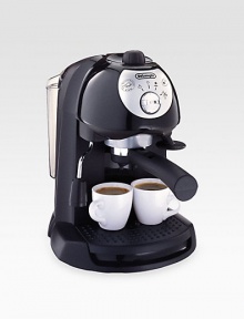 Enjoy delicious espresso made your way with this retro pump espresso and cappuccino maker. Stylish and functional, you can choose to brew ground espresso or ESE pods with a unique, patented dual-filter holder. The choice is yours, making your espresso truly made to order. Enjoy delicious espresso made your way with this retro pump espresso and cappuccino maker. Stylish and functional, you can choose to brew ground espresso or ESE pods with a unique, patented dual-filter holder. The choice is yours, making your espresso truly made to order.