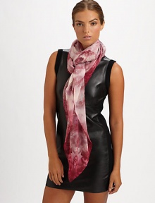 A beautiful explosion of skulls and mushrooms adorn this silk chiffon wrap.SilkAbout 55 X 55Dry cleanMade in Italy A beautiful explosion of skulls and mushrooms adorn this silk chiffon wrap.SilkAbout 55 X 55Dry cleanMade in Italy